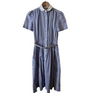 Vintage J.G. Hook Chambray Shirt Dress Size 8 Cotton Navy Blue White Button